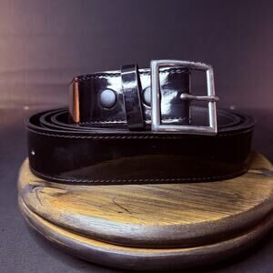 Galls 157 Trouser Belt Size 58" Stitched Leather Hi-Gloss Black Chrome Nickel